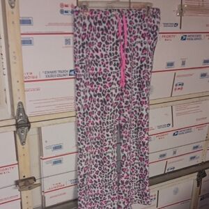 Deb Size M Winter Leopard Print Pajama Pants with Pink Accents (SKU 520)
